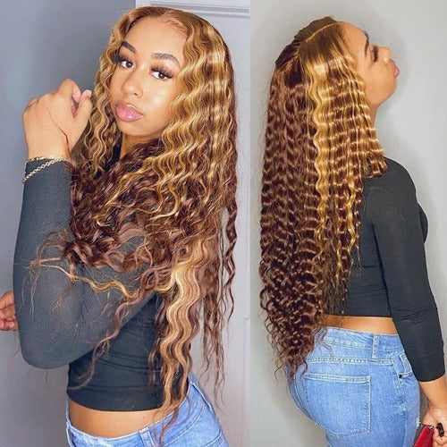 Curly Human Hair Wig Blonde 13x1 Brazilian Water Wave Hd Lace Front Wigs