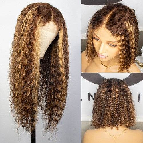 Curly Human Hair Wig Blonde 13x1 Brazilian Water Wave Hd Lace Front Wigs